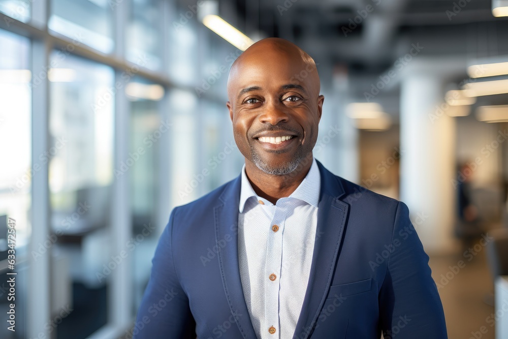 Portrait of a middle aged african american businessman looking at the camera in an office Portrait of a middle aged african american businessman looking at the camera in an office