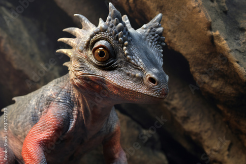 Portrait of a lizard in a terrarium  close-up