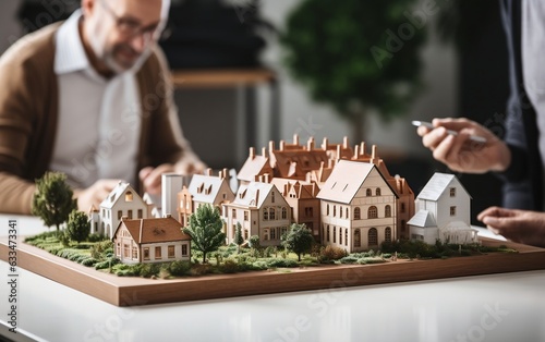Real Estate House Model on White Tabletop. Generative AI