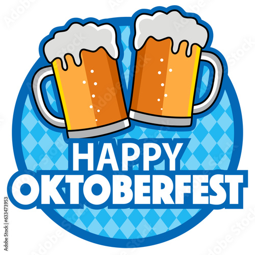 Icon of beer glasses and Bavarian pattern for Oktoberfest celebration, vector illustration