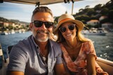 Caucasian perfect couple smiling on vacation Luxury travel concept. People vacation concept