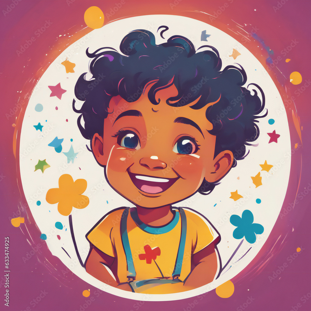 Happy child illustration, detailed, vibrant colors