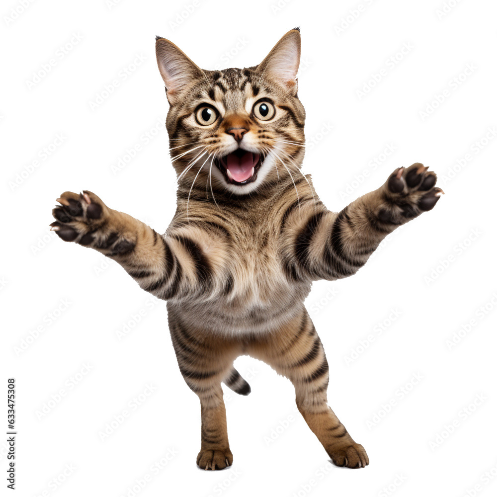 Cute tabby cat jumping on transparent background Cat jumping on transparent background