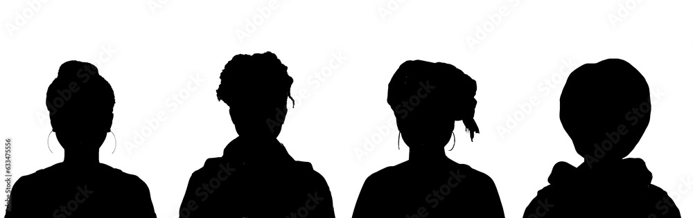 Collection of various human silhouettes on transparent background.