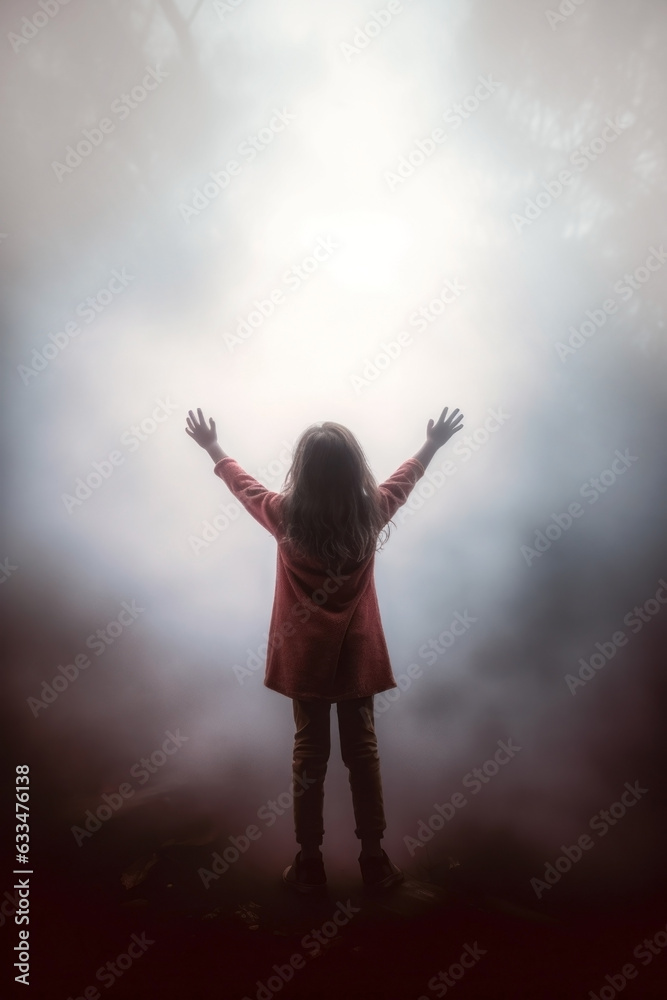 a young girl praising the lord. arms raised to the sky. god's rays of light shining down. a young girl praising the lord. arms raised to the sky. god's rays of light shining down.