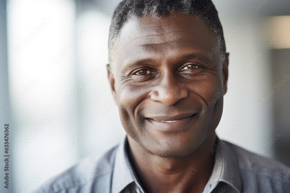 Portait of a middle aged businessman of african ethnicity in an office looking at camera Portait of a middle aged businessman of african ethnicity in an office looking at camera