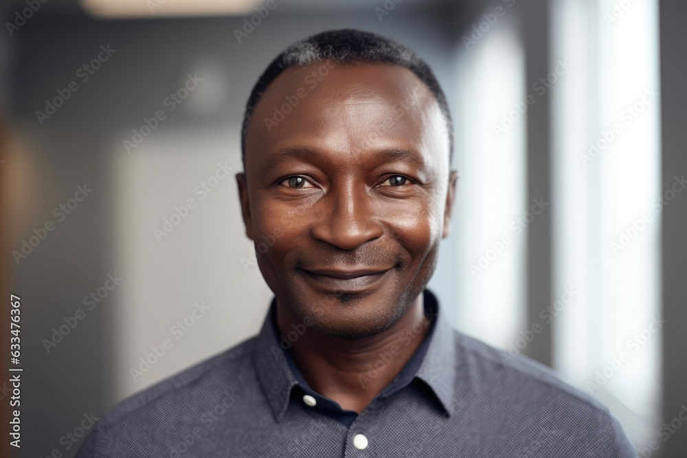 Portait of a middle aged businessman of african ethnicity in an office looking at camera Portait of a middle aged businessman of african ethnicity in an office looking at camera