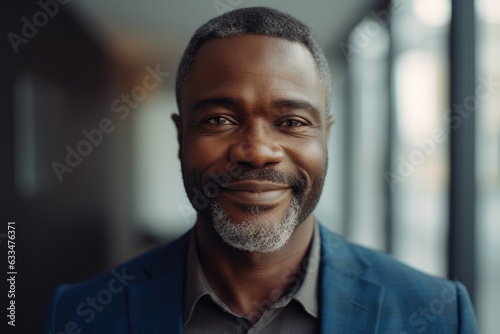 Portait of a middle aged businessman of african ethnicity in an office looking at camera