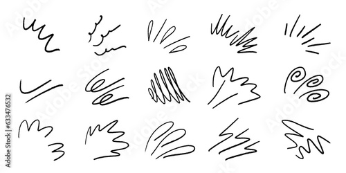 Doodle manga emotions sparkle starburst rays. Handdrawn rough charcoal pencil round corner pop line surprise ornament. Vector illustration of grunge sunburst frame element, explosion icon, idea sign