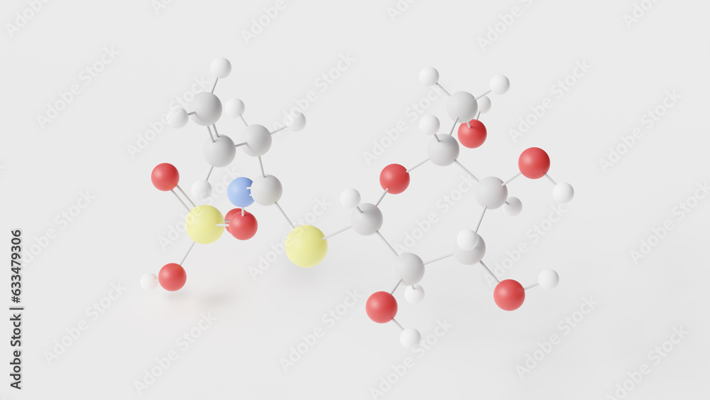 sinigrin molecule 3d, molecular structure, ball and stick model, structural chemical formula allyl glucosinolate