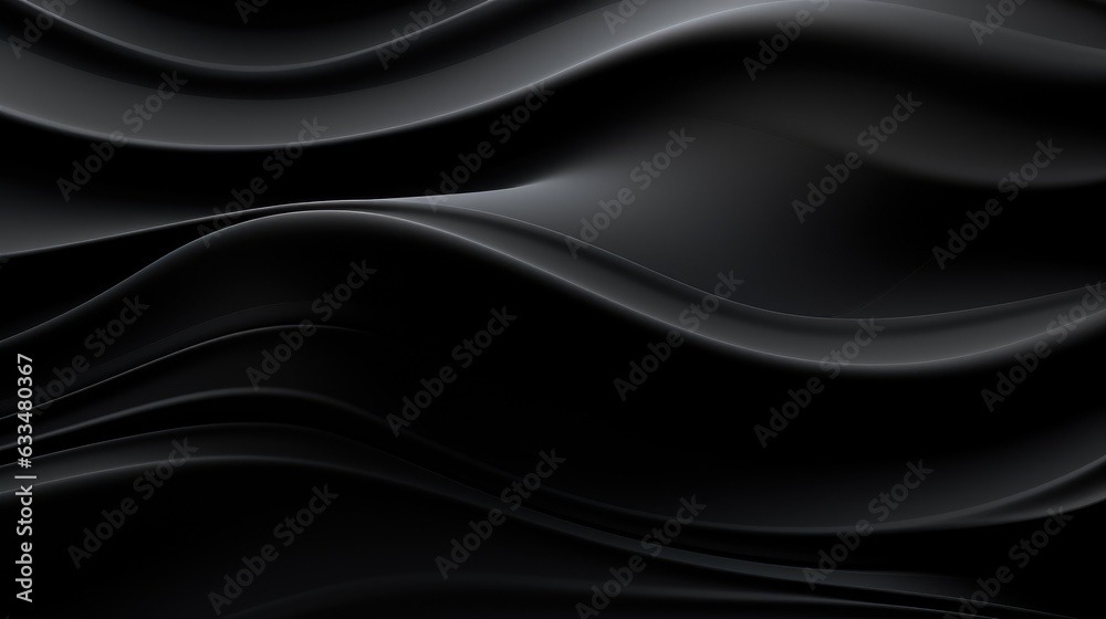 Fototapeta premium abstract visual of black fluid and wave shapes with reflections. generative ai