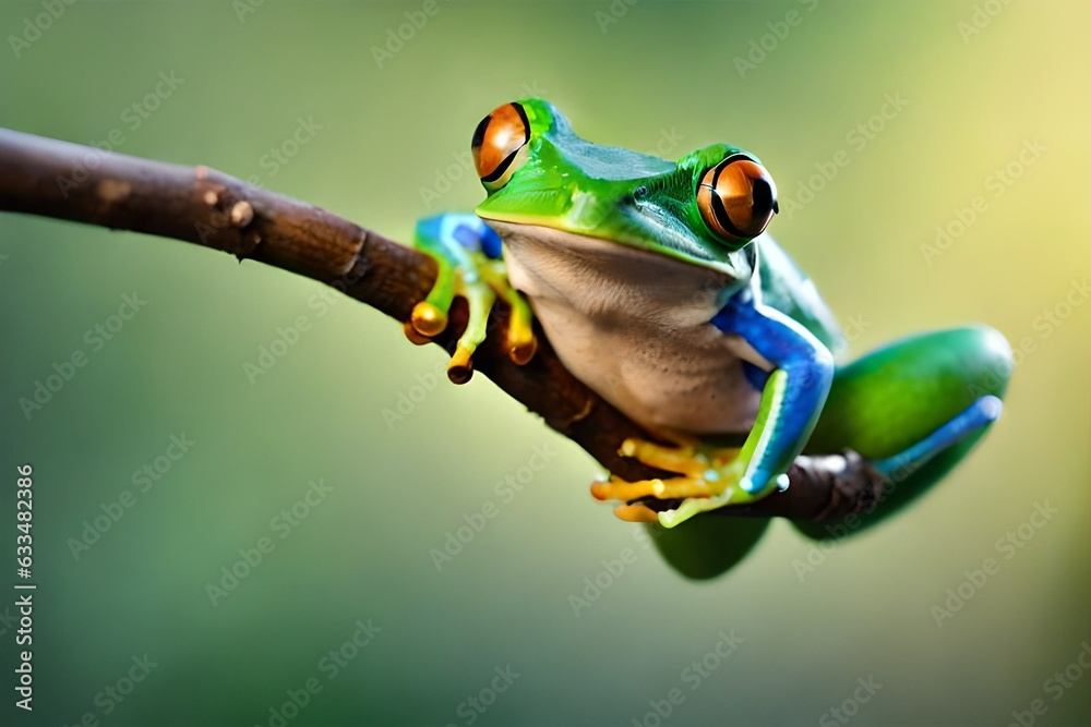 Tree frog, flying frog laughing - obrazy, fototapety, plakaty 
