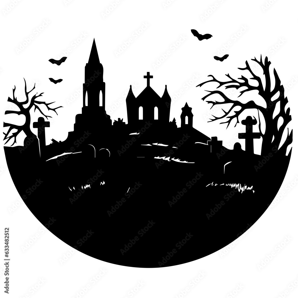 cemetery or graveyard. Silhouettes of gravestones