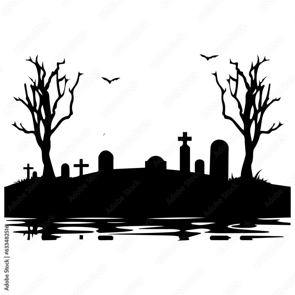 Obraz premium cemetery or graveyard. Silhouettes of gravestones
