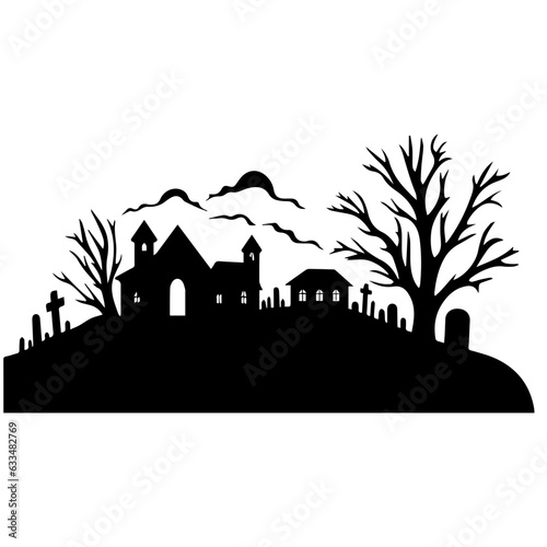 cemetery or graveyard. Silhouettes of gravestones