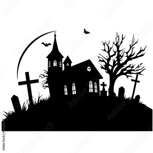 cemetery or graveyard. Silhouettes of gravestones