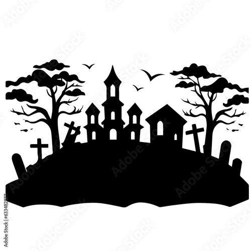 cemetery or graveyard. Silhouettes of gravestones