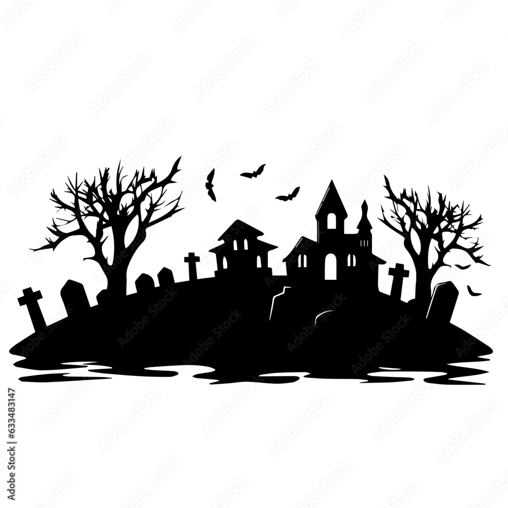 cemetery or graveyard. Silhouettes of gravestones