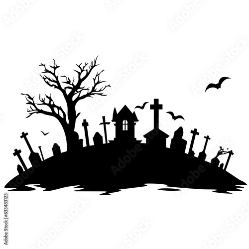 cemetery or graveyard. Silhouettes of gravestones