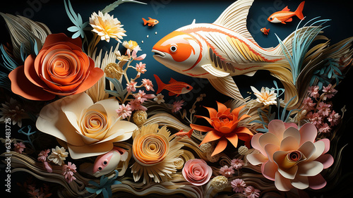 Paper Seascape Dreams 3D Underwater Scene Crafted Abstract Paper Art Style Unveiling Imaginative World Whimsical Paper Sea Creatures  Inviting Viewers to Dive into Realm of Creativity and Marine Magic