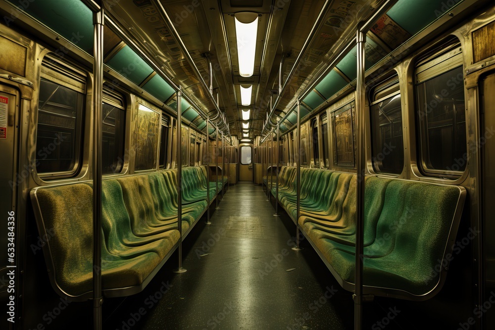 Empty Subway Car with Green Seats