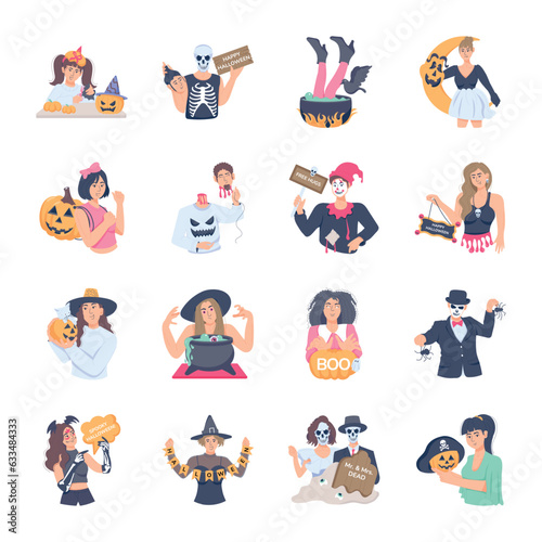 Set of Halloween Costumes Flat Illustrations   