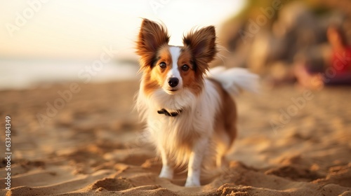 Papillon Dog on Beach with Water Background © Nick Alias