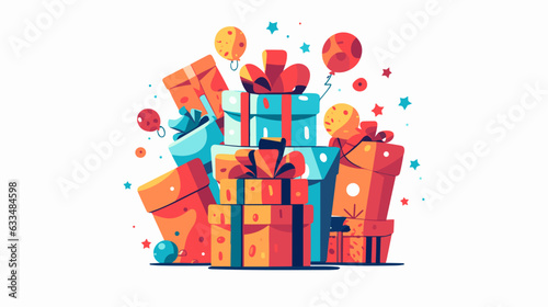 Figure gift box with birthday attributes on white background vector