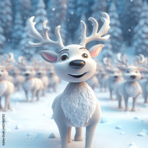 Christmas reindeer in the snowy forest. 3D illustration © Lucky Fenix