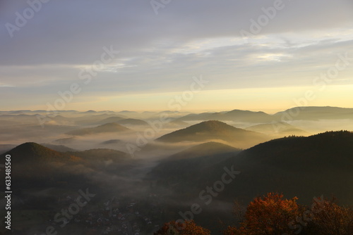 Herbstwald im Sonnenaufgang auf der Wegelenburg
