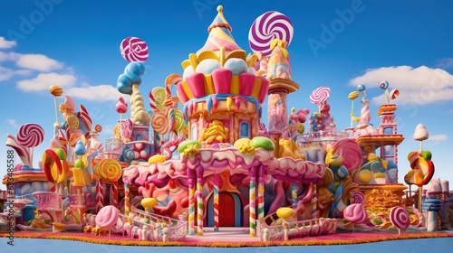  a very colorful candy land with lots of candy and lollipops.  generative ai