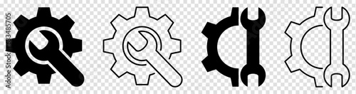 Service tools. Wrench and gear icons. Vector illustration isolated on transparent background