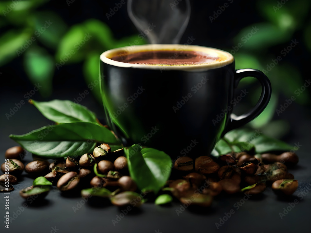 Product photography, coffee and coffee mug, International coffee day, October 1st, background design with copy space text Product photography, coffee and coffee mug, International coffee day, October 1st, background design with copy space text