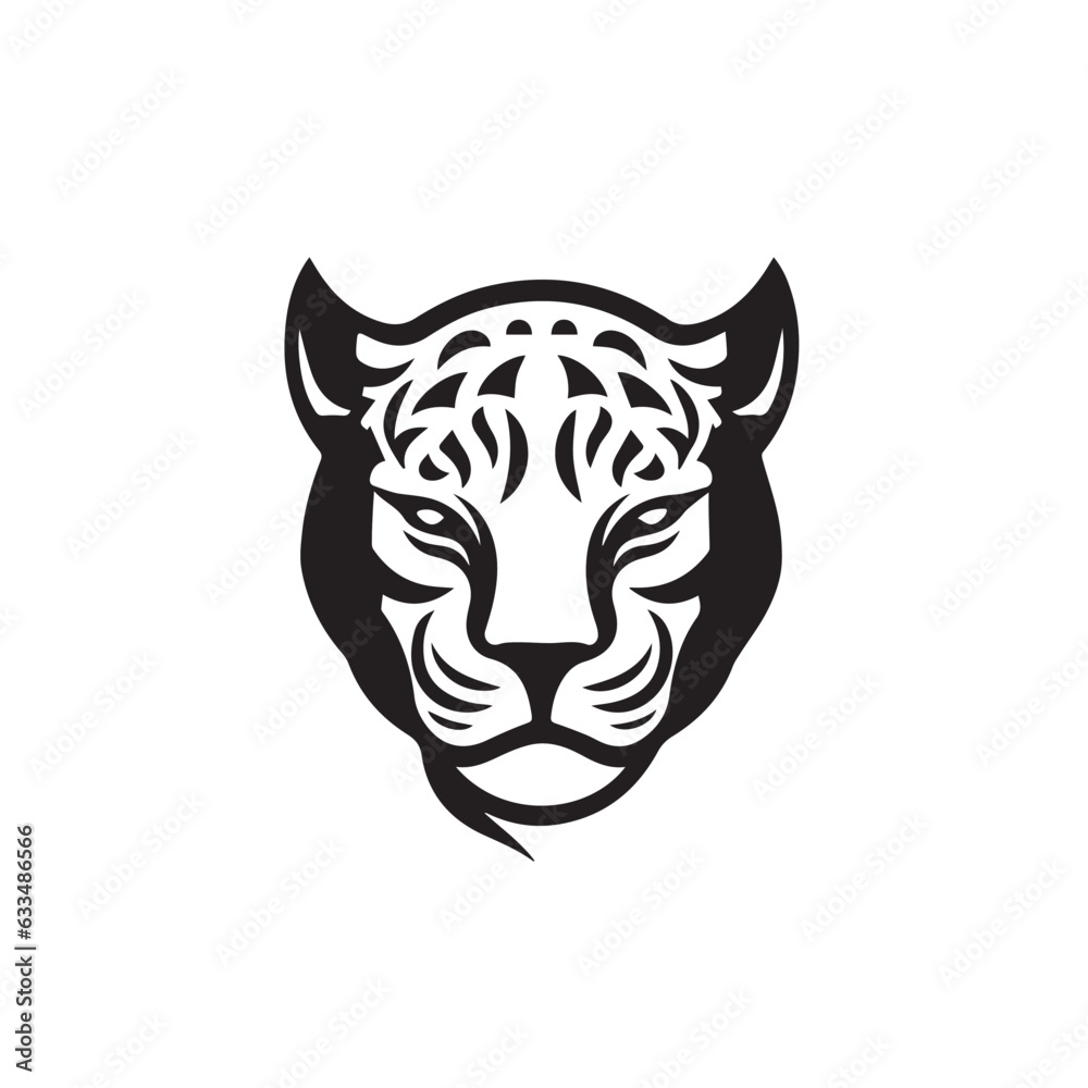 Сheetah in logo, icon style. 2d illustration in cartoon doodle style. Black and white