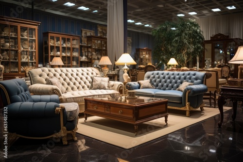 In the upholstered furniture store department, there is a showroom dedicated to displaying sofas.