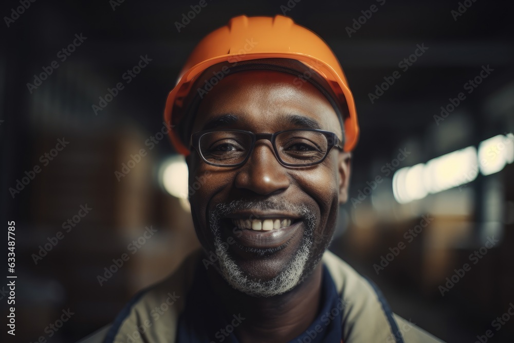 African american warehouse worker portrait in a warehouse smiling African american warehouse worker portrait in a warehouse smiling