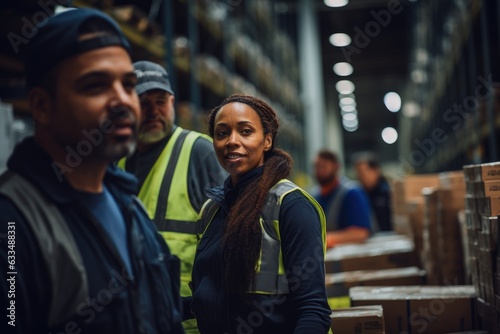 Mixed and diverse group of people working in a warehouse