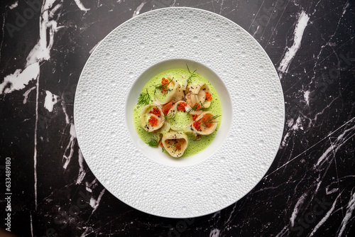 pelmeni overhead shoot on marble background