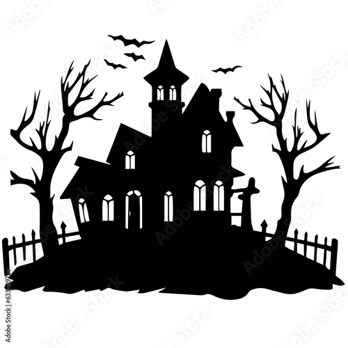 Illustration of silhouette a scary house. Mystical house with monsters and ghost for Halloween