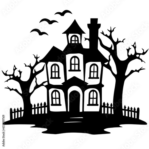Illustration of silhouette a scary house. Mystical house with monsters and ghost for Halloween © DLC Studio