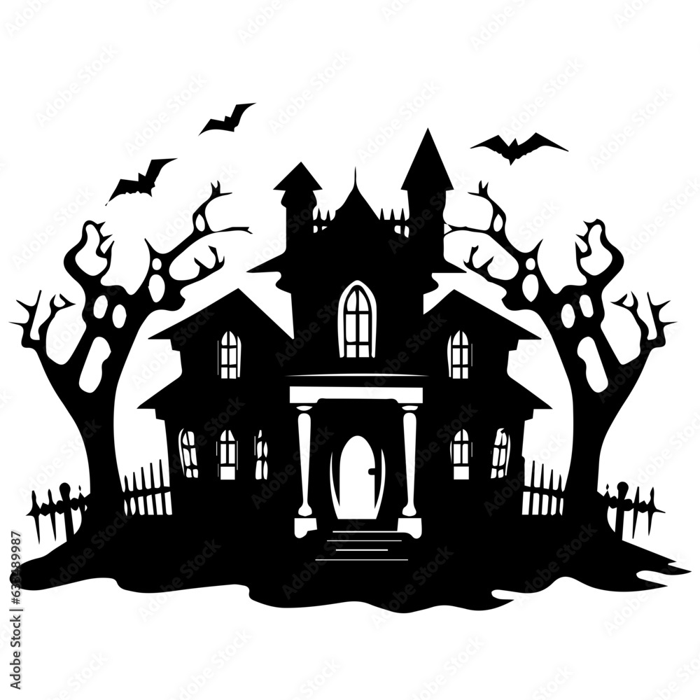custom made wallpaper toronto digitalIllustration of silhouette a scary house. Mystical house with monsters and ghost for Halloween