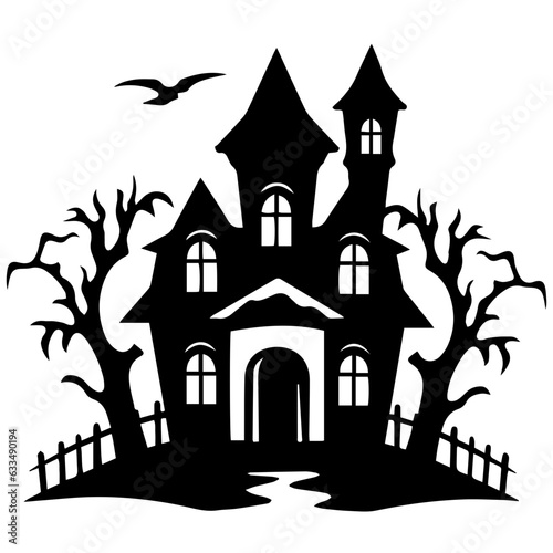 Illustration of silhouette a scary house. Mystical house with monsters and ghost for Halloween