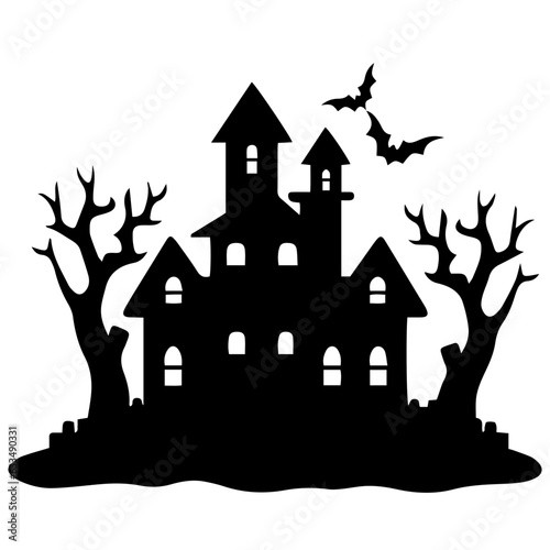 Illustration of silhouette a scary house. Mystical house with monsters and ghost for Halloween