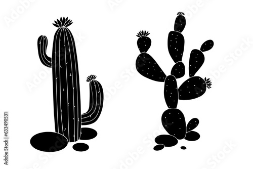 Set of silhouettes of cacti, succulents .Vector graphics.