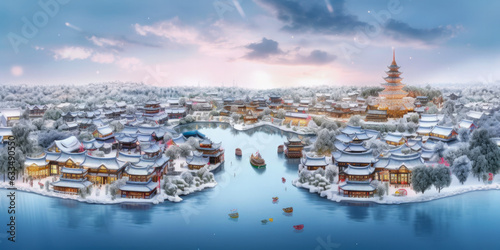 Suzhou aerial view China - Generative AI photo