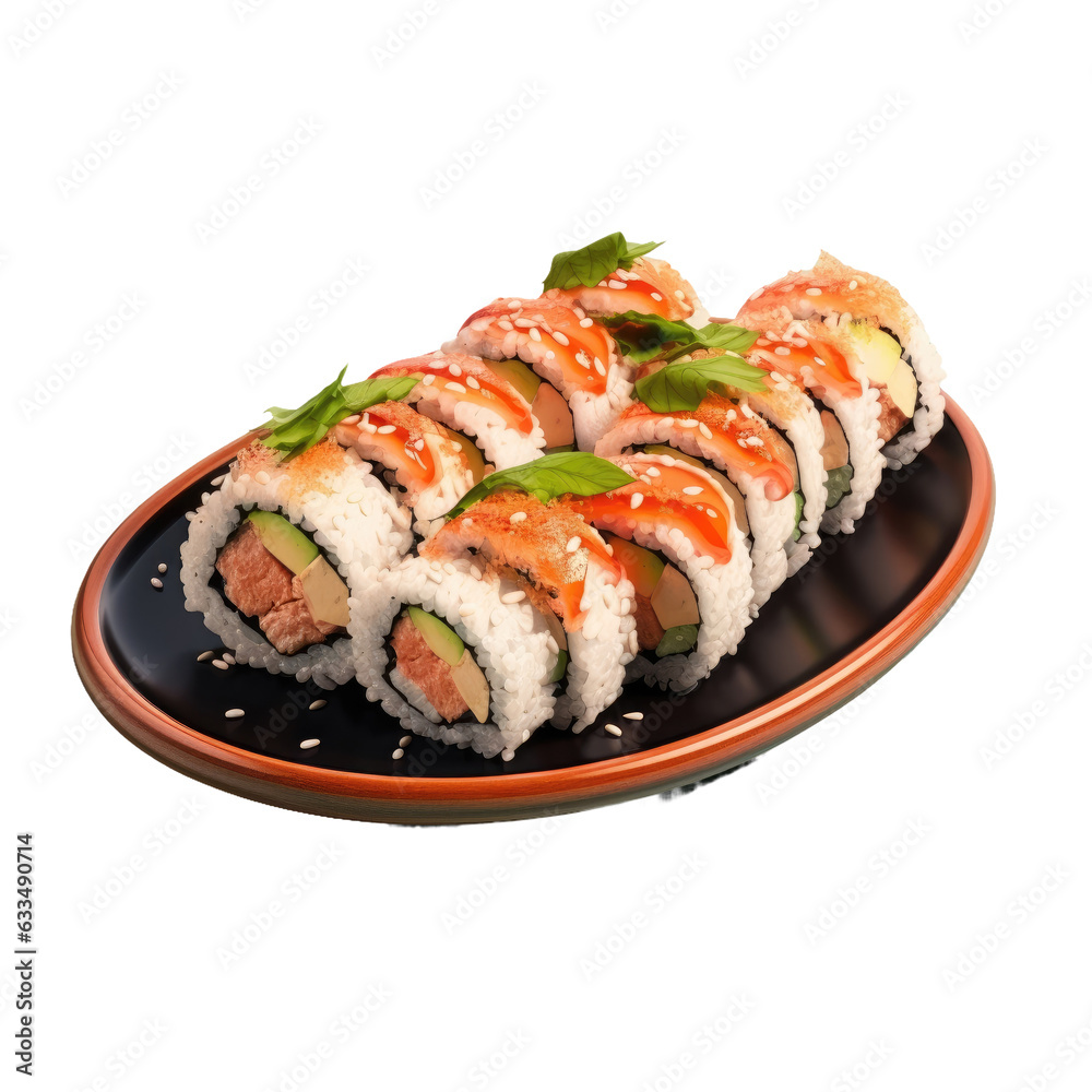 Sushi roll on transparent background plate isolated on transparent background Sushi roll on transparent background plate isolated on transparent background