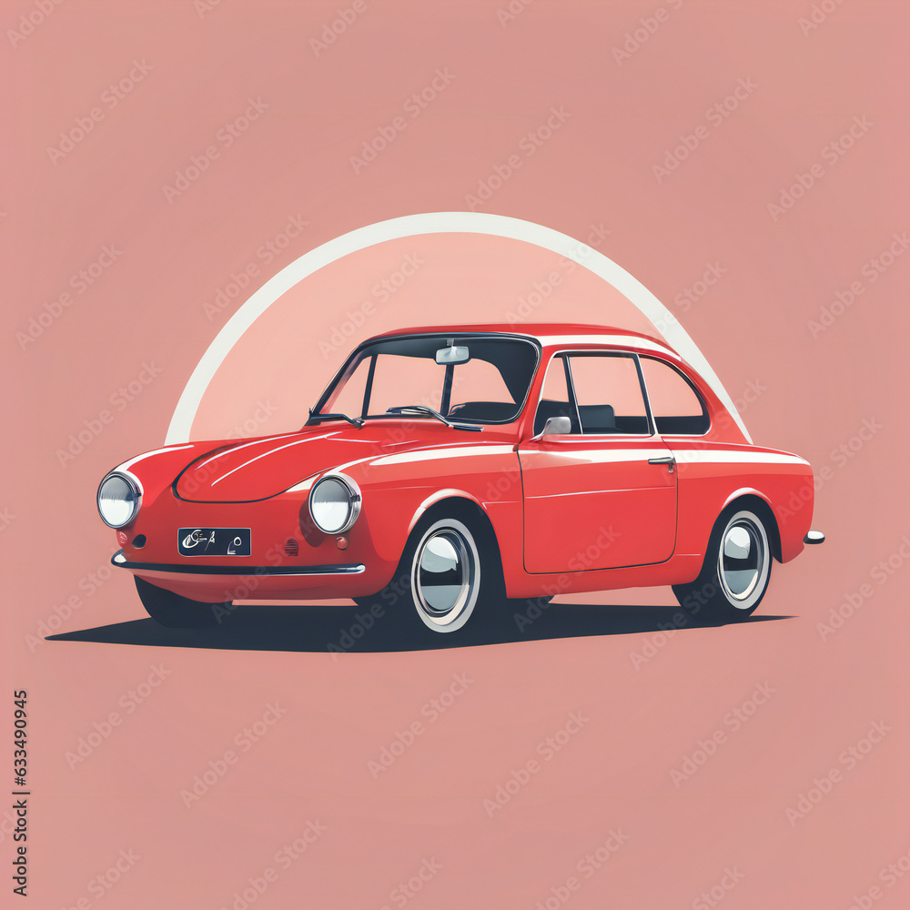 Red car illustration, minimalist, pastel colors