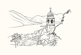 Bay of Kotor in southwestern Montenegro, simple vector illustration