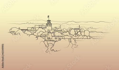 Vector graphic of Santa Fe, the capital of the U.S. state of New Mexico