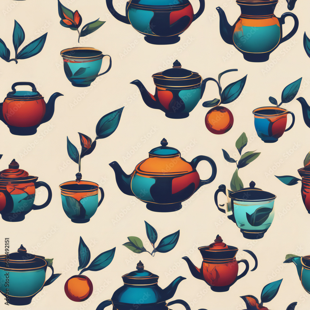 Tea illustration, detailed, vibrant colors